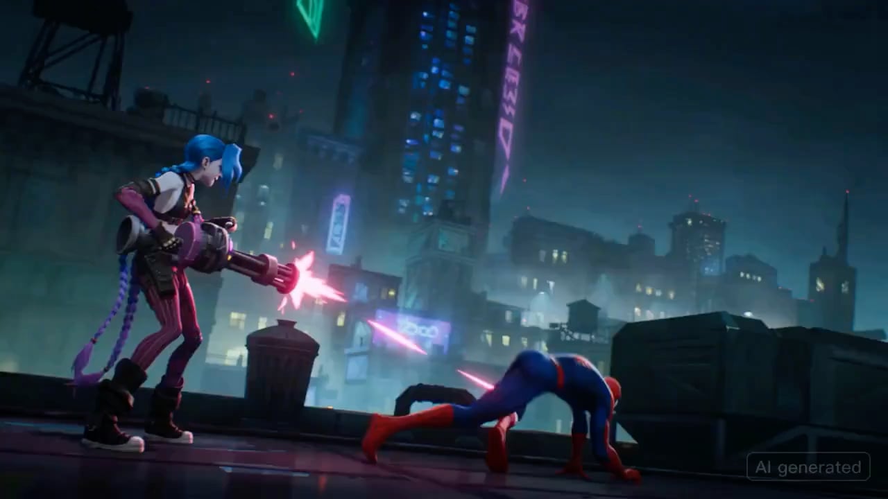 Original image for Seedance 2.0 generated this Spider-Man vs Jinx fight scene