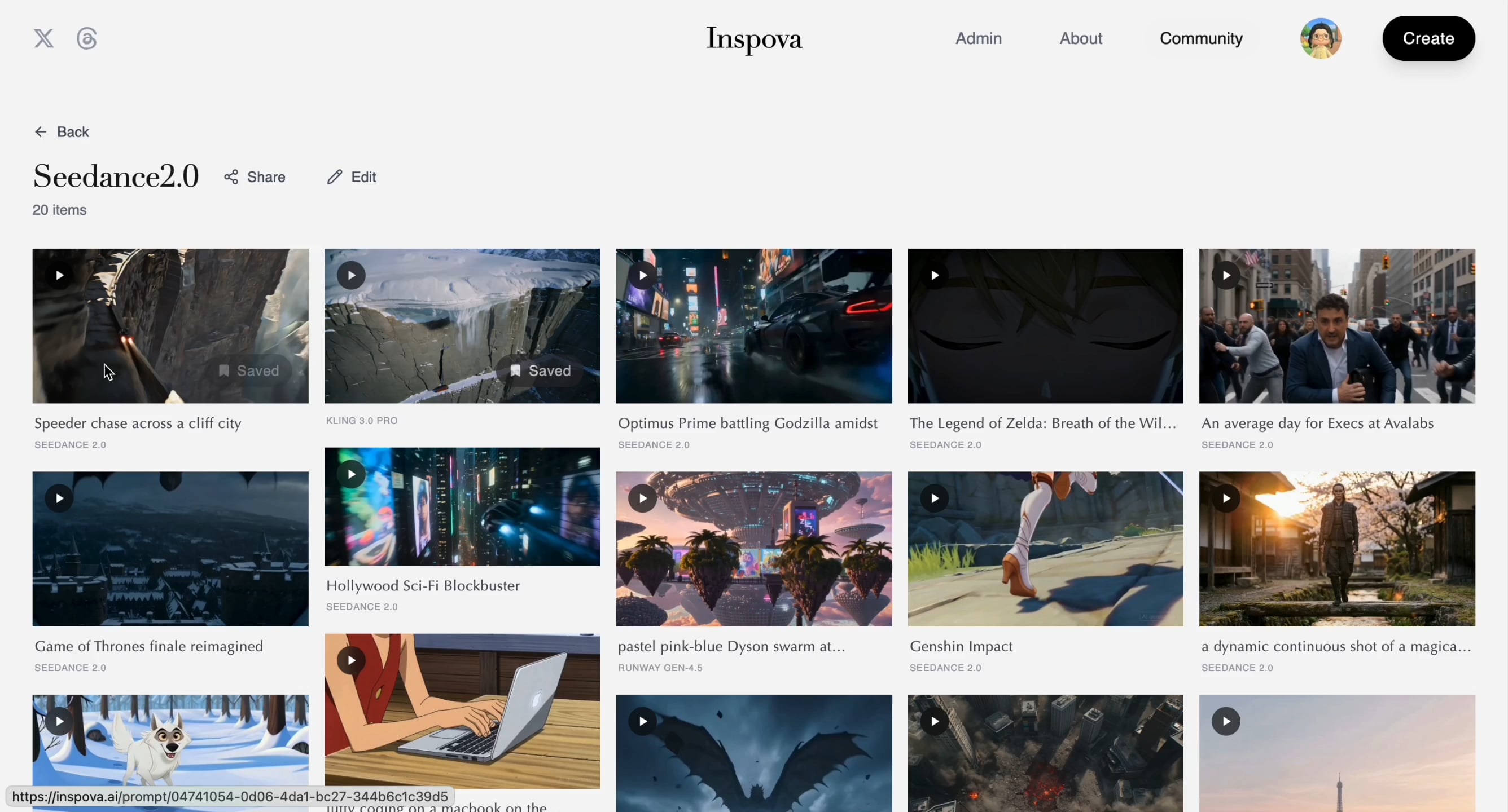 My Seedance 2.0 prompt collection (25+ prompts in one board)